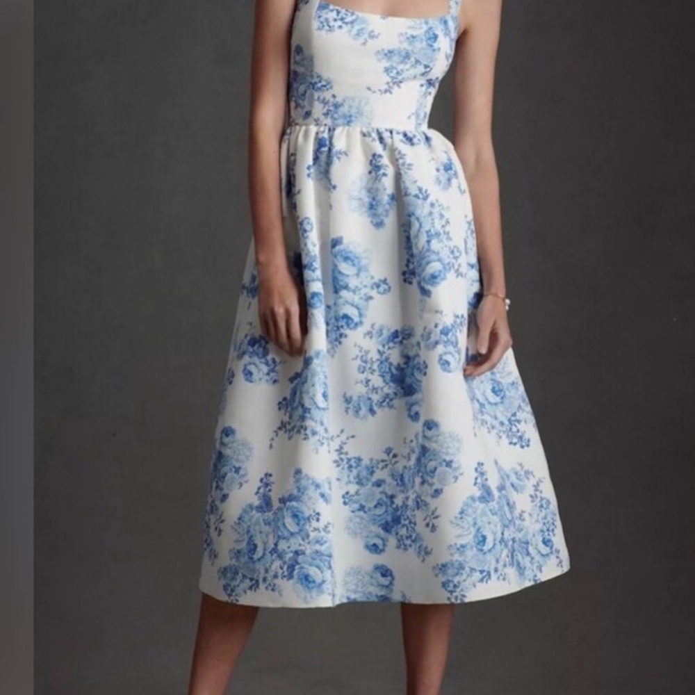 Sachin + Babi White and Blue Floral Blaine chinoiserie Midi Dress
